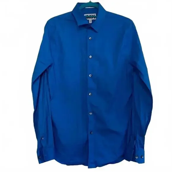 NWT Express 1MX Modern Fit Slim Blue Button Down Shirt Small - Picture 4 of 9